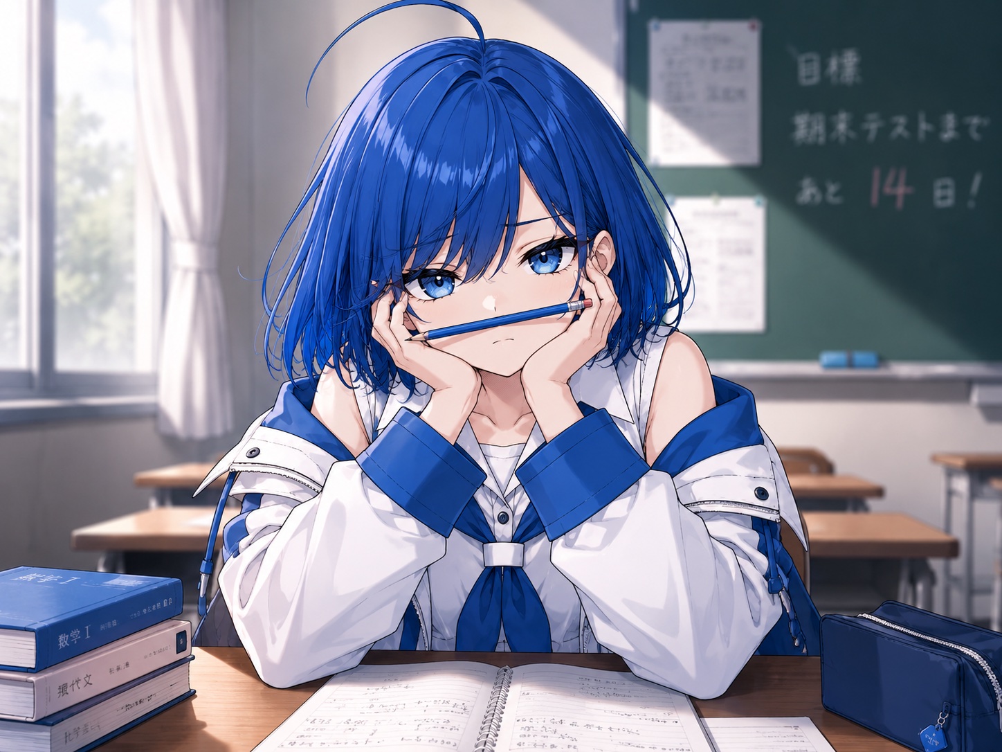 勉強をサボって机に突っ伏すトキミ